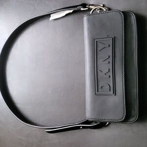 DKNY Black Leather Clutch/beltbag with Strap NWOT Never Used